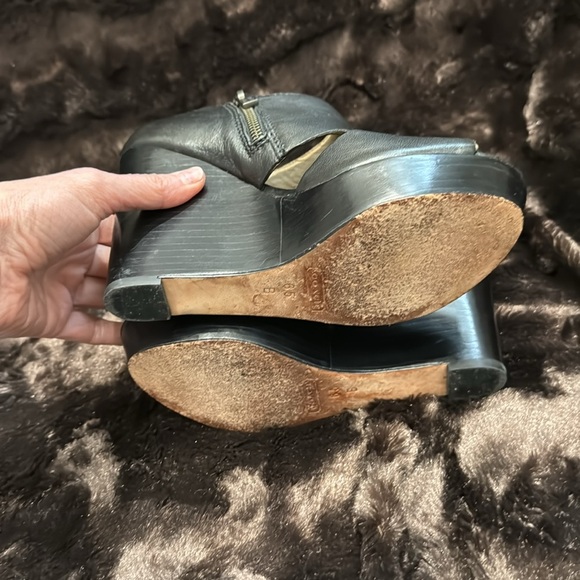 Coach Jaelyn Open Toe Black Leather Platform Wedges Zip Up Heeled Sandals - Picture 8 of 14